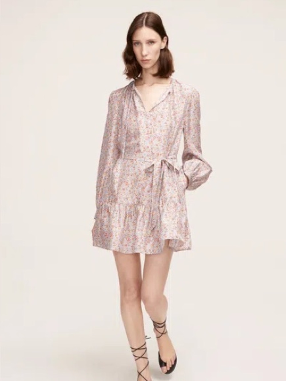 REBECCA TAYLOR Violet Fleur Belted Silk Dress In Gray (121)